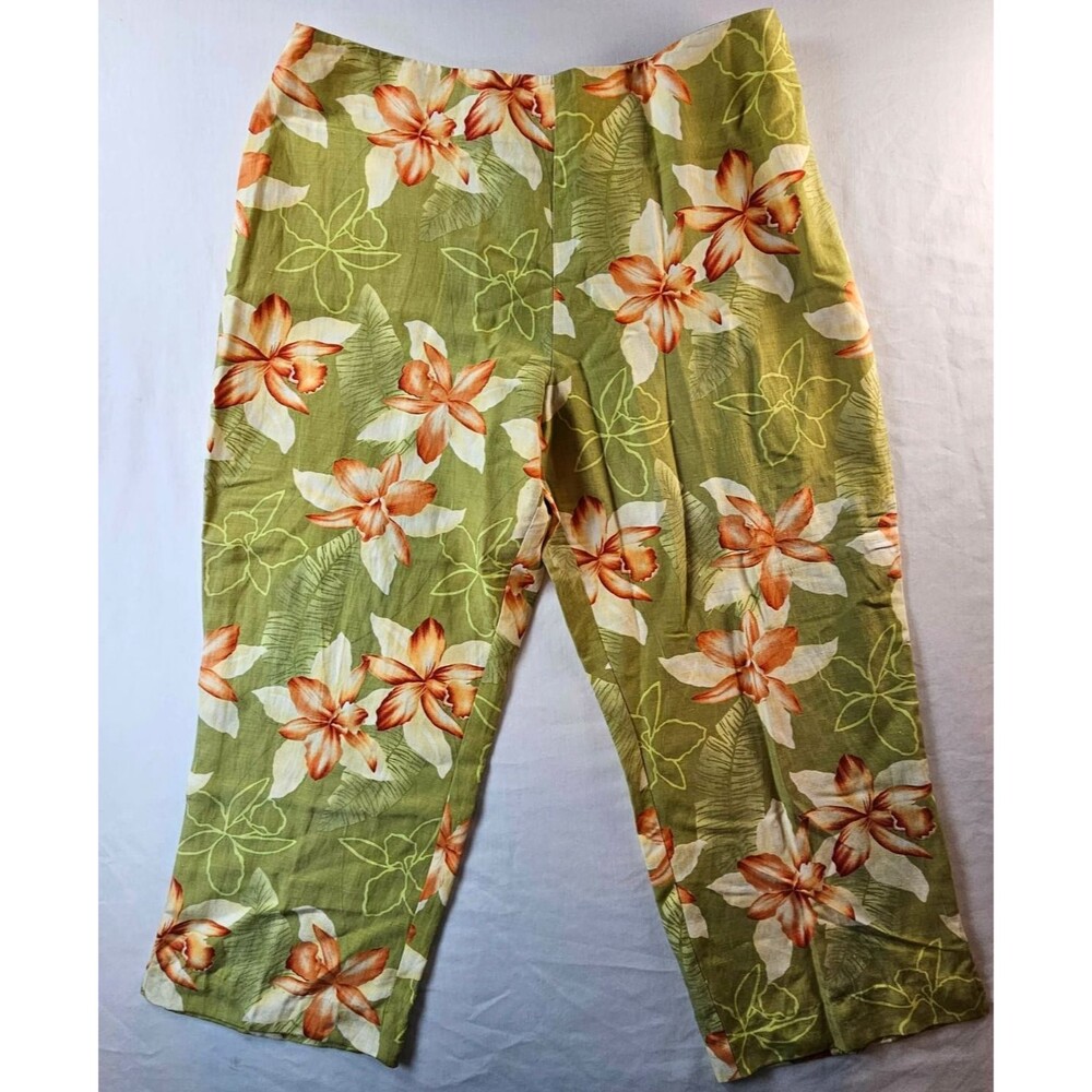 Tommy Bahama Womens Floral Hawaiian Capri Pants Size 12 Silk Linen Blend